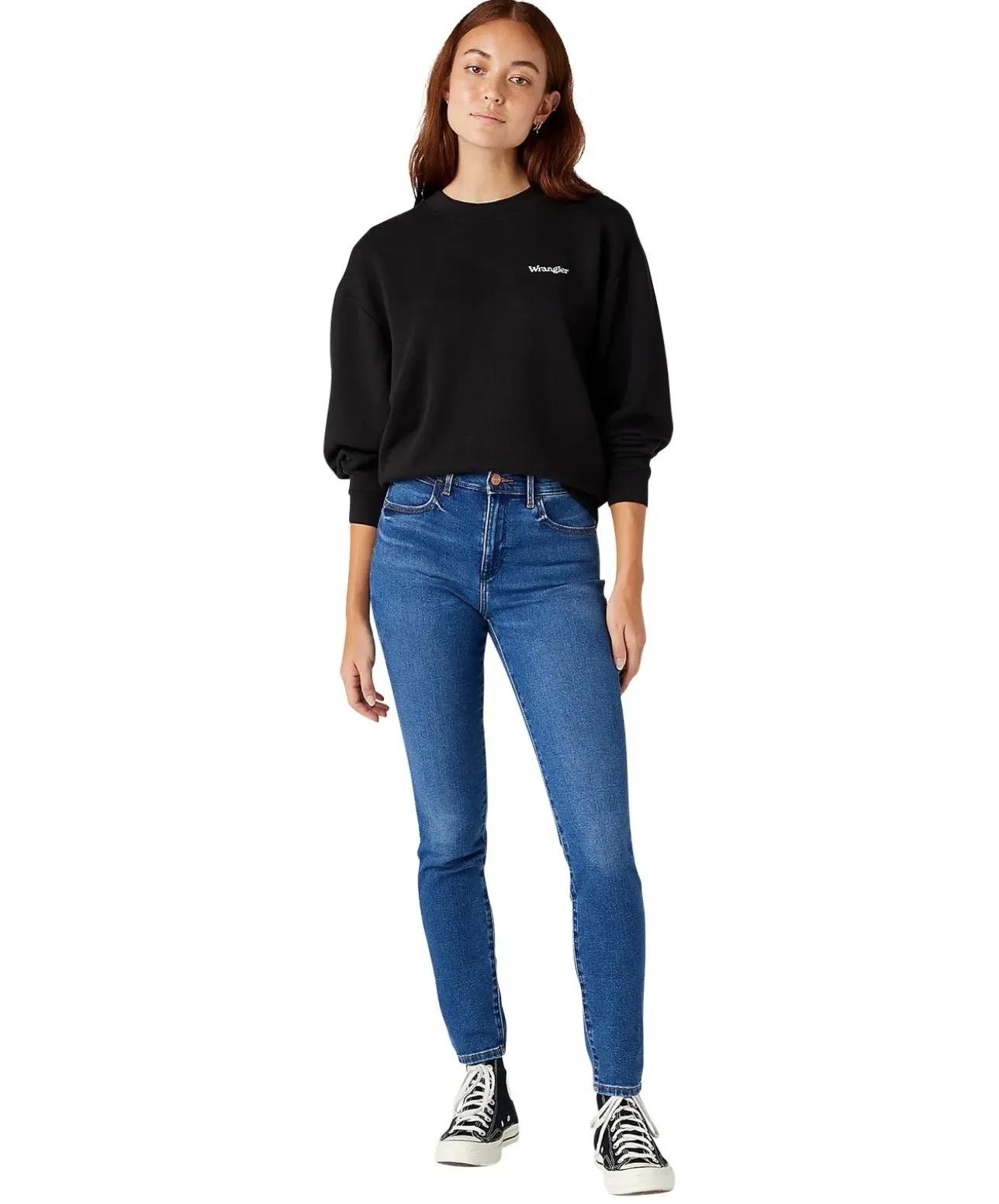 Wrangler Jeans Skinny Fit mit High Rise in blauem Camellia