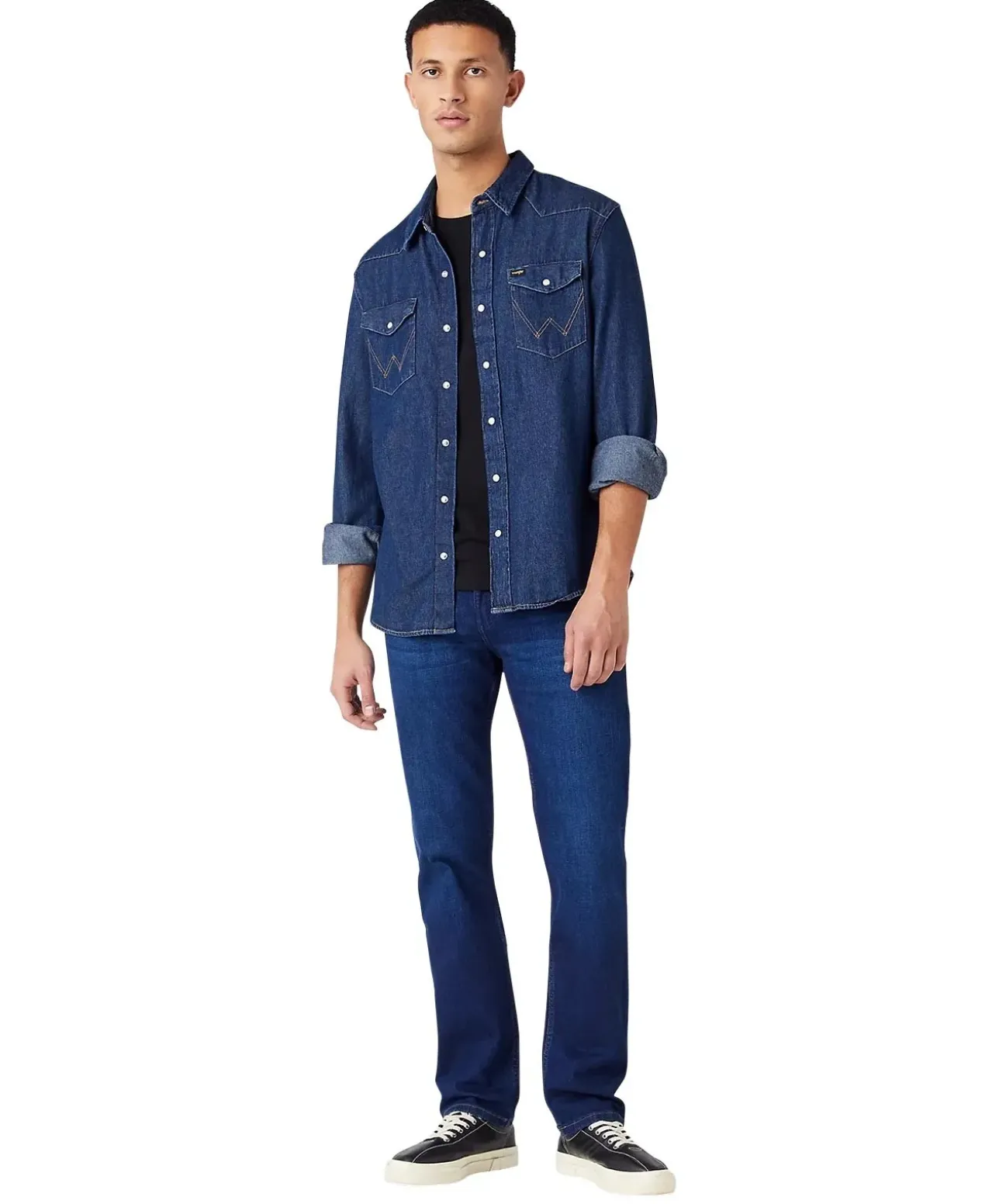 Wrangler Jeans Straight Greensboro in blauem Used-Look