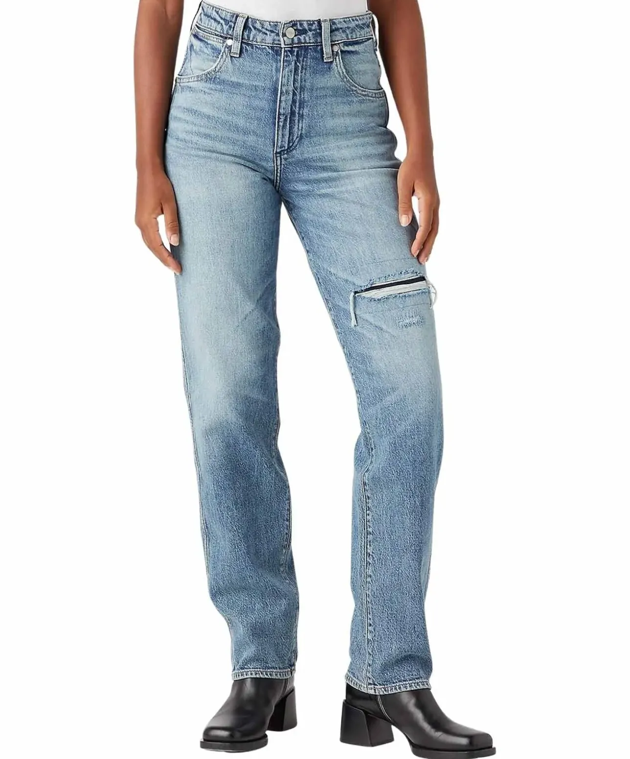 Wrangler Mom Jeans Straight mit Destroyed Effekten