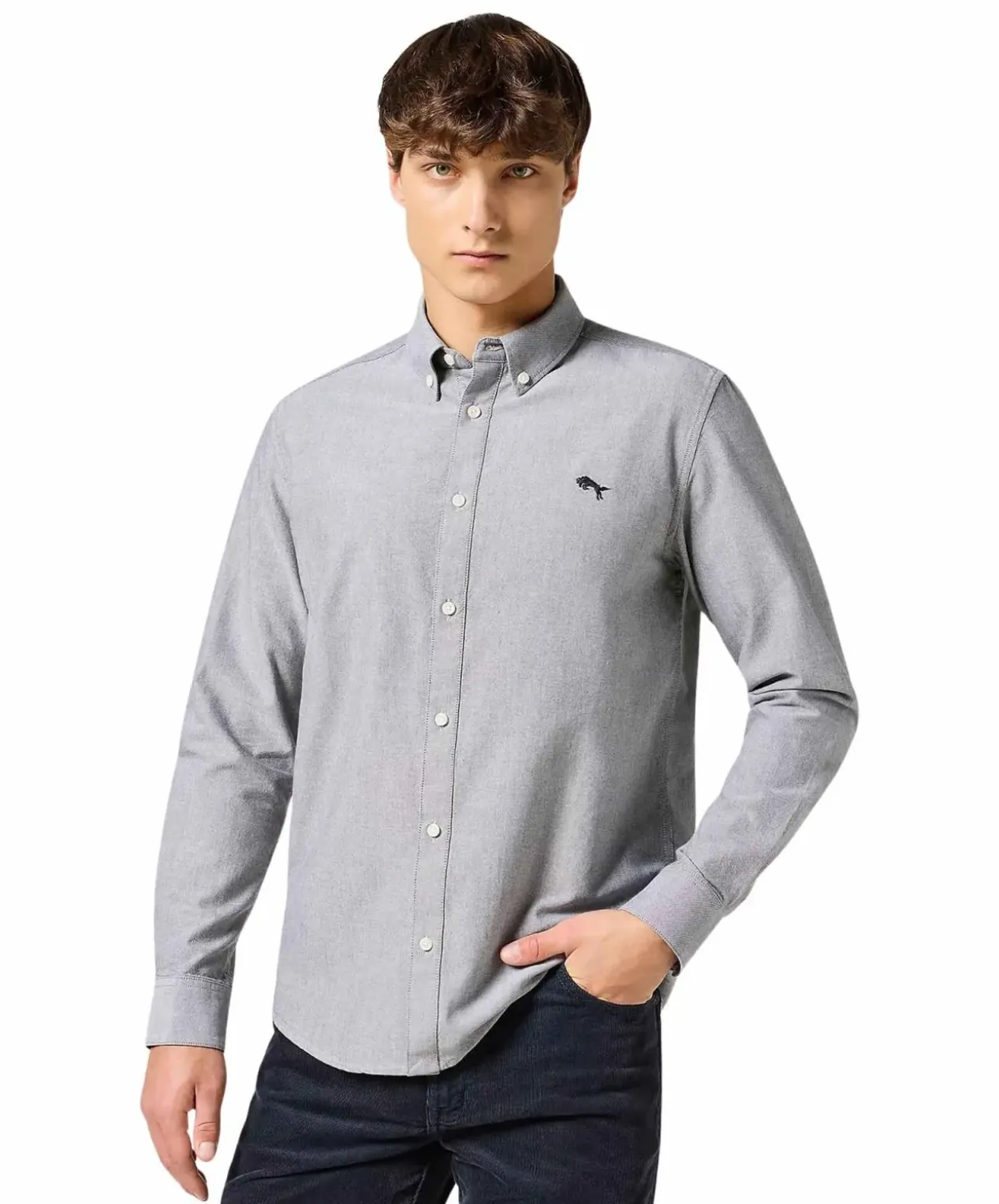 Wrangler Oxford Hemd in Grau mit Button-Down-Kragen