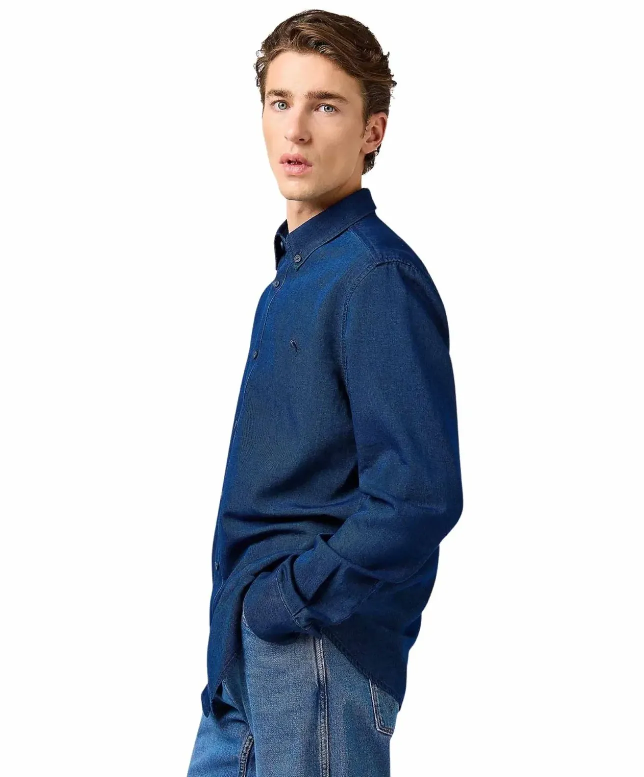 Wrangler Oxford Hemd in Indigo mit Button-Down-Kragen