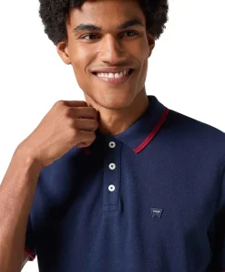 Wrangler Polo Shirt in Dunkelblau mit Drei-Knopfleiste