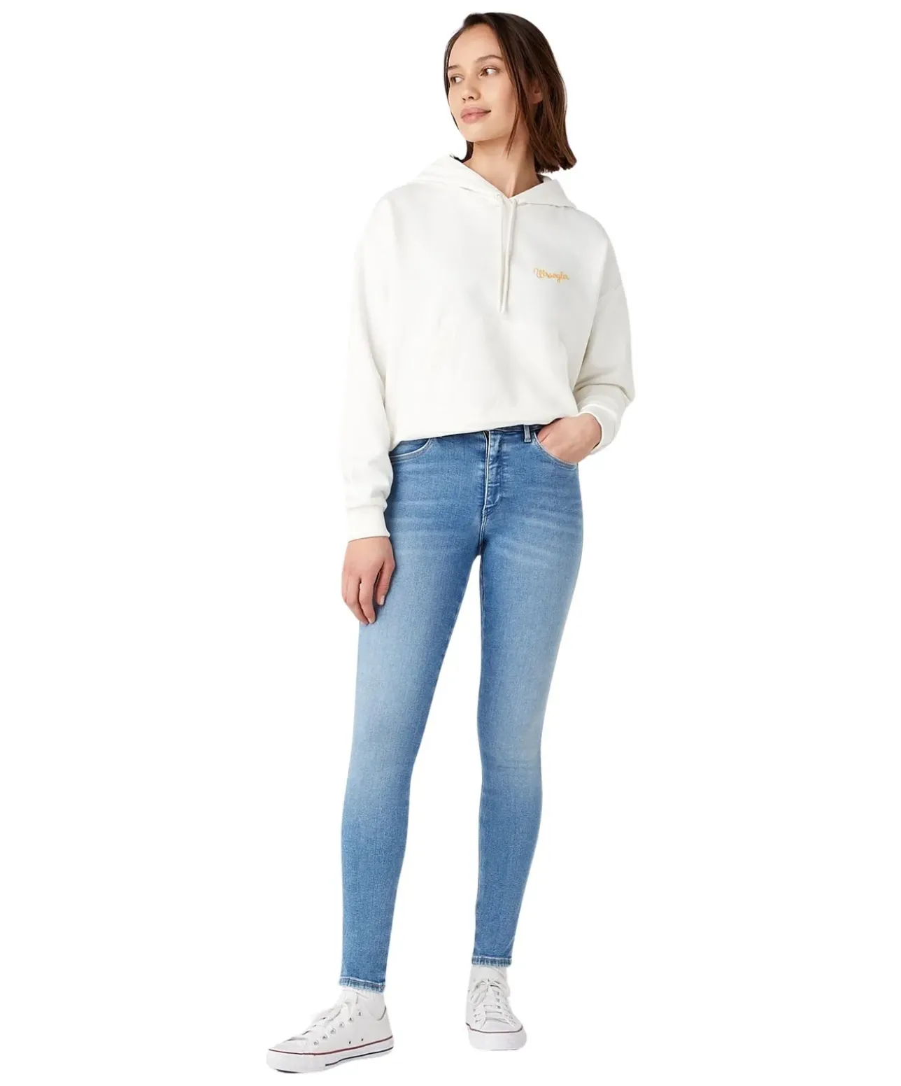 Wrangler Skinny Jeans mit hohem Bund in heller Waschung