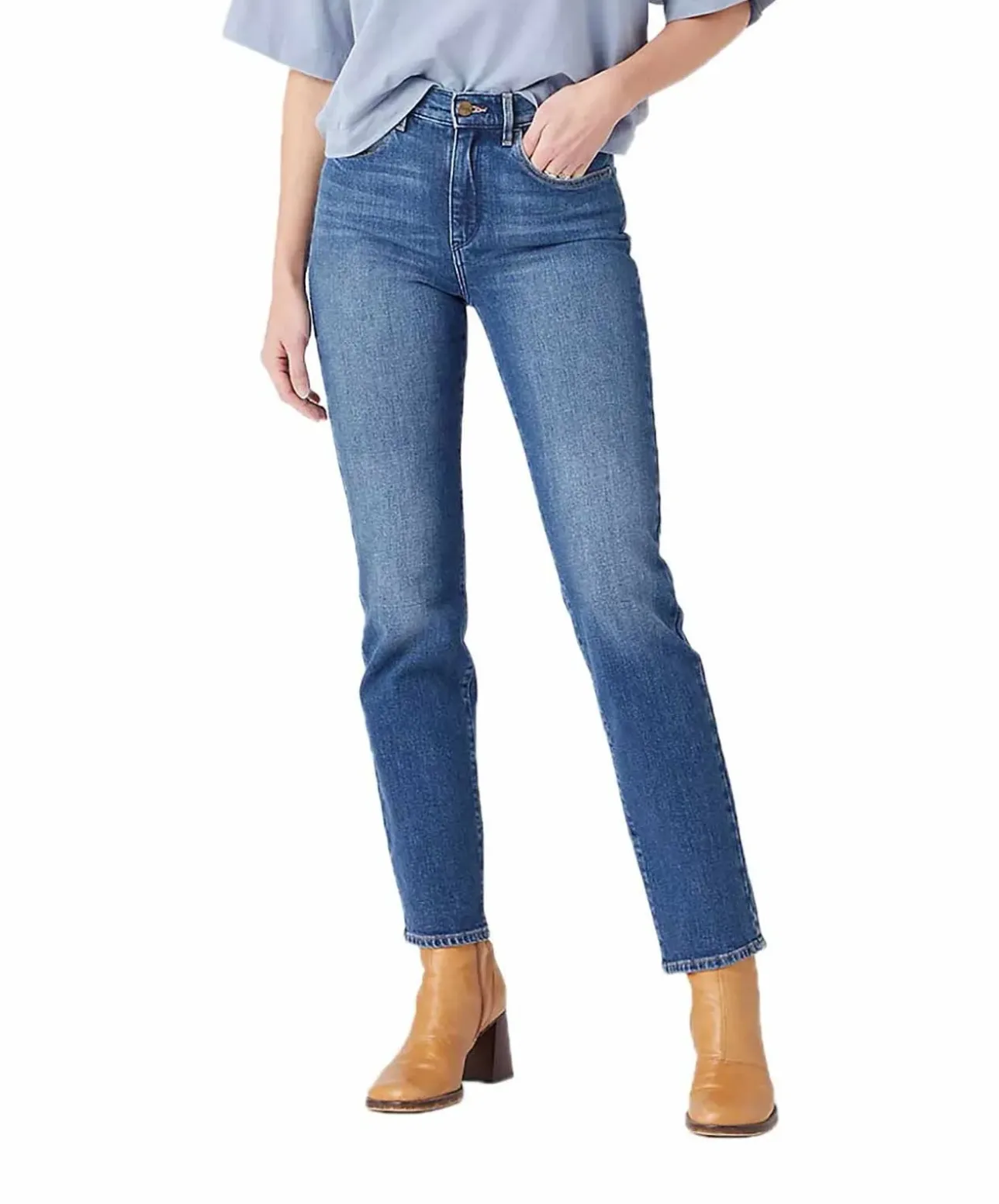 Wrangler Straight Jeans in blau mit mittelhohen Bund