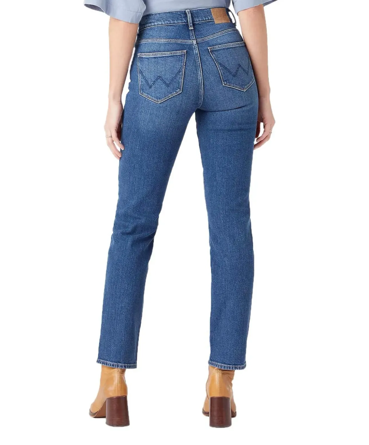 Wrangler Straight Jeans in blau mit mittelhohen Bund