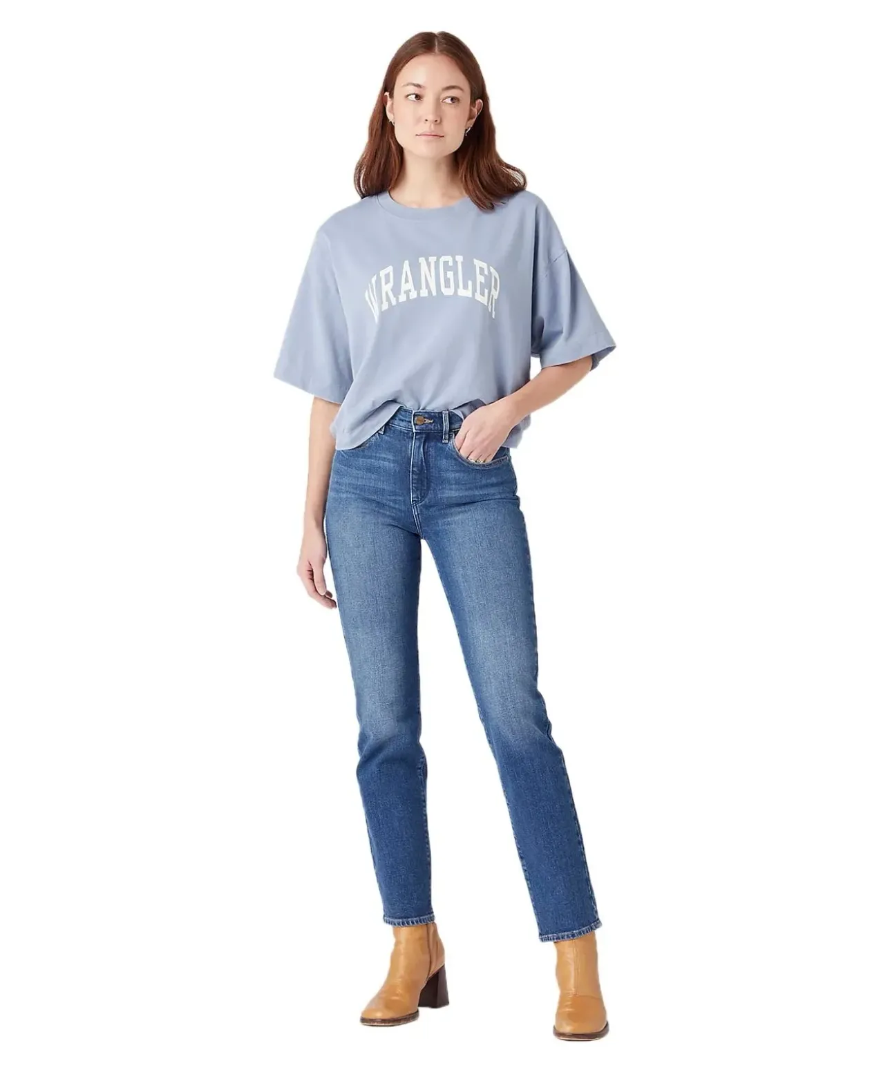 Wrangler Straight Jeans in blau mit mittelhohen Bund