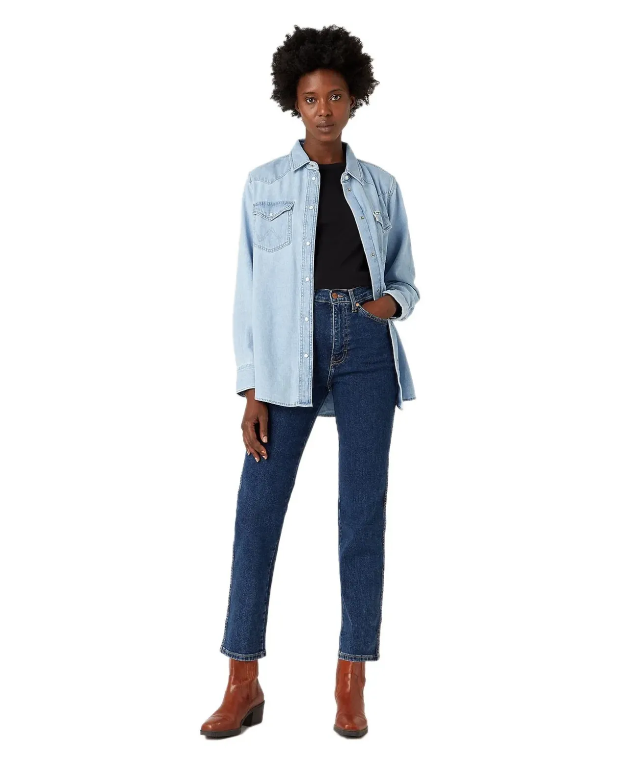 Wrangler Wild West Jeans mit hohem Bund in Stonewash